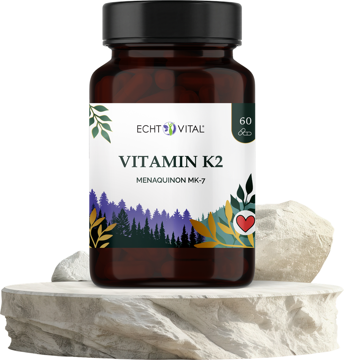 Vitamin K2 Kapseln natürlich - ECHT VITAL Premium Qualität